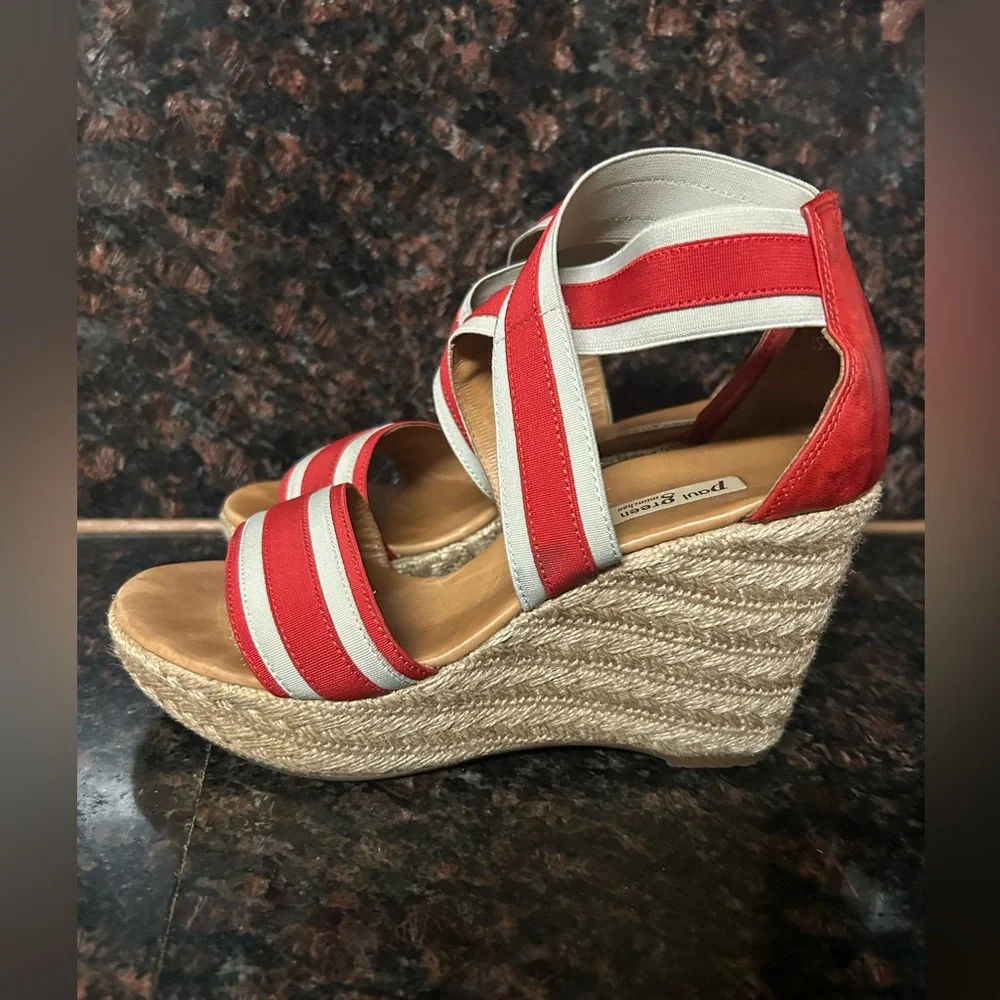 Paul Green Monique Espadrille Wedge Sandals Red Stripes 7